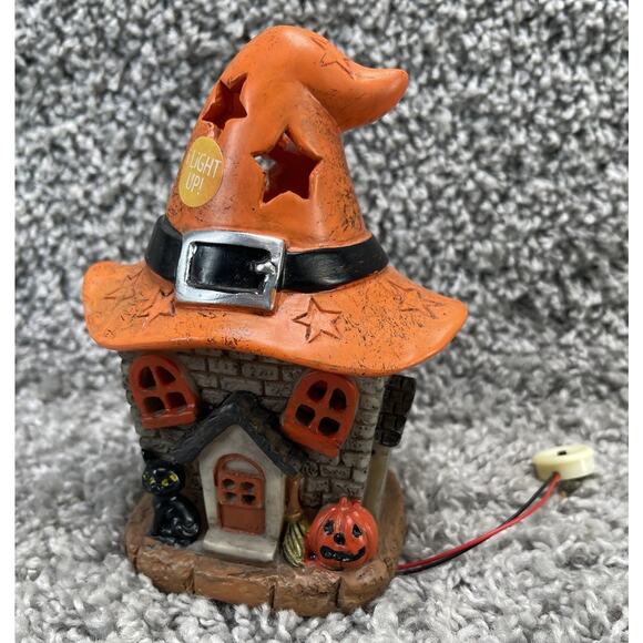 Halloween Orange Black Cottage Witch Hat Roof Home Decoration Light Up - Picture 1 of 9